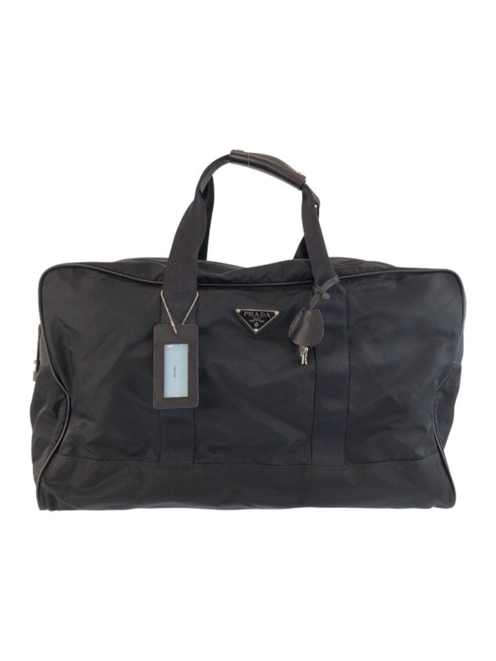 Prada Tessuto Black Silver Nylon Leather Boston Bag